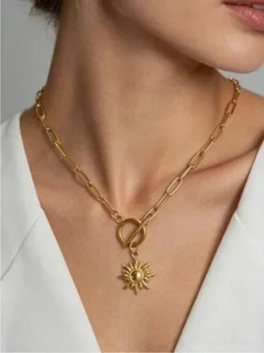 Gold Sun Toggle Charm Necklace